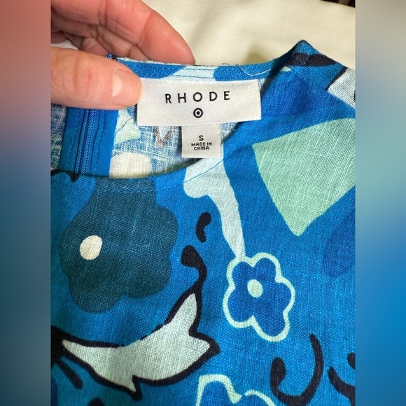 RHODE Blue Floral Linen blend wide leg  flutter sleeve Jumpsuit size S - Picture 10 of 13